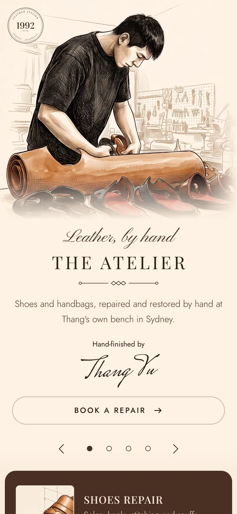Bản thiết kế web 1992 Leather Atelier trên điện thoại